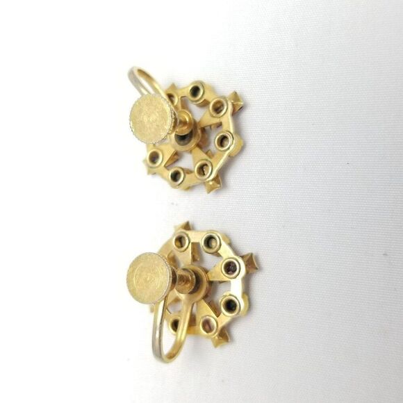 Vintage Purple Rhinestone Clip On Earrings, Gold Tone Screw Back Setting - Picture 4 of 7